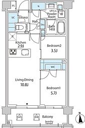 グリーンレジデンス赤坂 407 4階2LDKの間取り