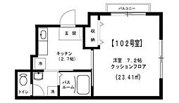 アールズコート II棟 1階1Kの間取り