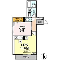 レジデンス オークリーフ 1LDKの間取図画像