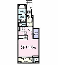 トゥルーバスティアン ワンルームの間取図画像