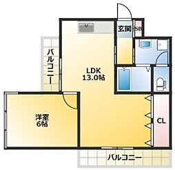 第二若木コーポ 3階1LDKの間取り