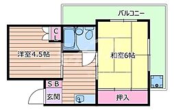 青葉丘コーポ 2Kの間取図画像