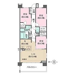 小田急小田原線 柿生駅 徒歩7分の賃貸マンション 6階3LDKの間取り