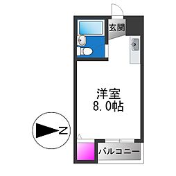 キングスアヴェニュー流町A棟 ワンルームの間取図画像