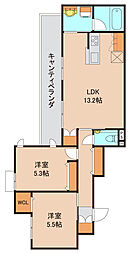 エストフォート上本郷 4階2LDKの間取り