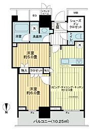 ザ・パークハウス晴海タワーズ クロノレジデンス 9階2LDKの間取り