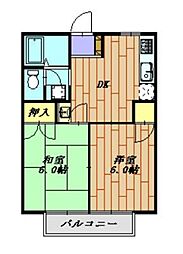 プラムヒルサワダ 2階2DKの間取り