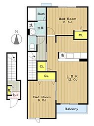 サニーガーデンB 2LDKの間取図画像
