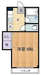 ロワール調布 2階1Kの間取り