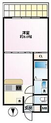 イーストバリュー弦巻 1DKの間取図画像