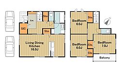 京王相模原線 多摩境駅 徒歩21分の賃貸一戸建て 3LDKの間取り