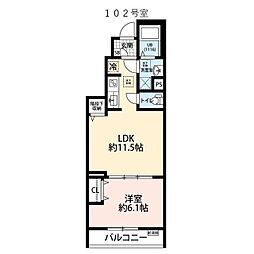 所沢市大字下安松アパート 1LDKの間取図画像
