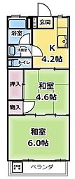 丸石荘 2階2Kの間取り