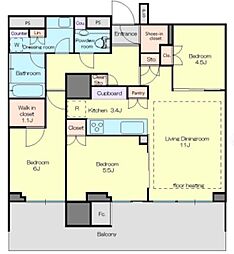 晴海フラッグ パークヴィレッジ T棟 36階3LDKの間取り