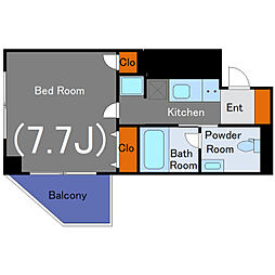 ロワジール三軒茶屋 6階1Kの間取り