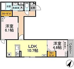 グラナーデ西大泉 2階2LDKの間取り