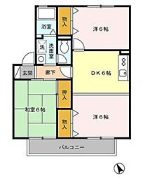 ボナール杉本 2階3DKの間取り