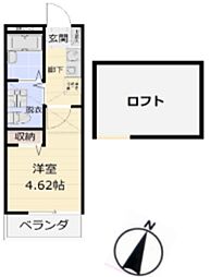 テニスヴィレッジII 2階1Kの間取り