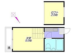 カーサアロージョ 2階1Kの間取り