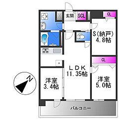 近鉄大阪線 長瀬駅 徒歩2分の賃貸マンション 8階3LDKの間取り