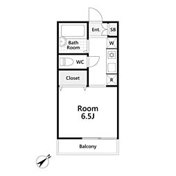 パークヨコチョー 1階1Kの間取り
