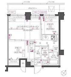 ZOOM下丸子 2LDKの間取図画像