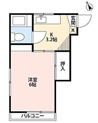 ポニー海神 1Kの間取図画像