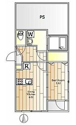 東急池上線 荏原中延駅 徒歩3分の賃貸マンション 3階1DKの間取り