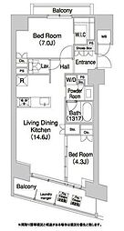 コンフォリア芝浦バウハウス 10階2LDKの間取り