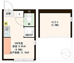 ハーモニーテラス仲宿2 ワンルームの間取図画像