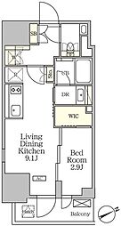 ザ・パークハビオ大森山王 15階1LDKの間取り