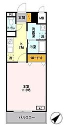 キャメロット新越谷 10階1Kの間取り