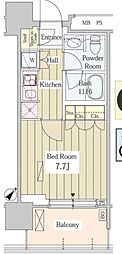 ユニゾンタワー東中野 1Kの間取図画像