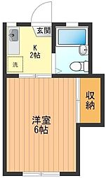 エムハイツ 2階1Kの間取り