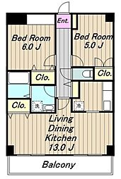 セントラル喜和 3階2LDKの間取り