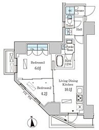 ルジュール神田須田町 9階2LDKの間取り