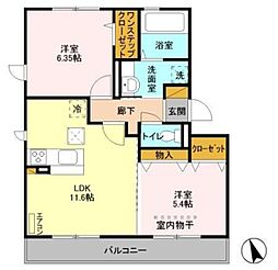 レセンテ小仲台 1階2LDKの間取り