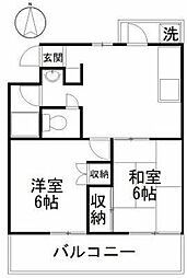 ヒルズ司I 3階2DKの間取り