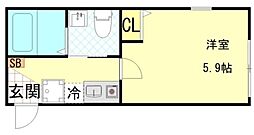 Nest Hirai 3階1Kの間取り