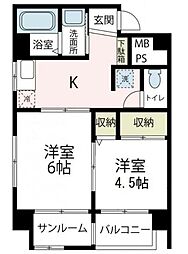 清水ビル 2DKの間取図画像