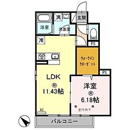 フィオーレ 1階1LDKの間取り