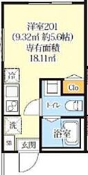 グリーンリヴィアS 1階ワンルームの間取り