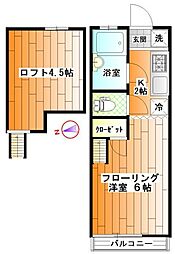 美里ハウス居村 2階1Kの間取り