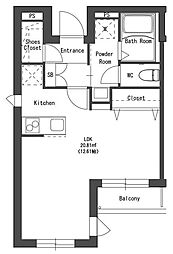 Precious川崎柳町 1階ワンルームの間取り