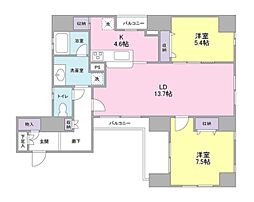 ロイヤルトーリータワーズ 9階2LDKの間取り