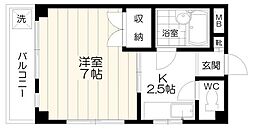 ビアン中川 1階1Kの間取り
