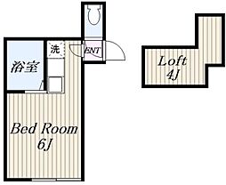 フォンターナ相模大野 1階ワンルームの間取り