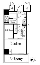 JR中央線 高円寺駅 徒歩8分の賃貸マンション 2階1DKの間取り