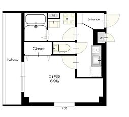 b CASA　K.Higashijujo 3階1Kの間取り