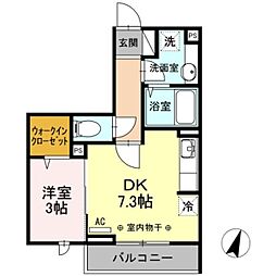パレス国分寺 2階1DKの間取り